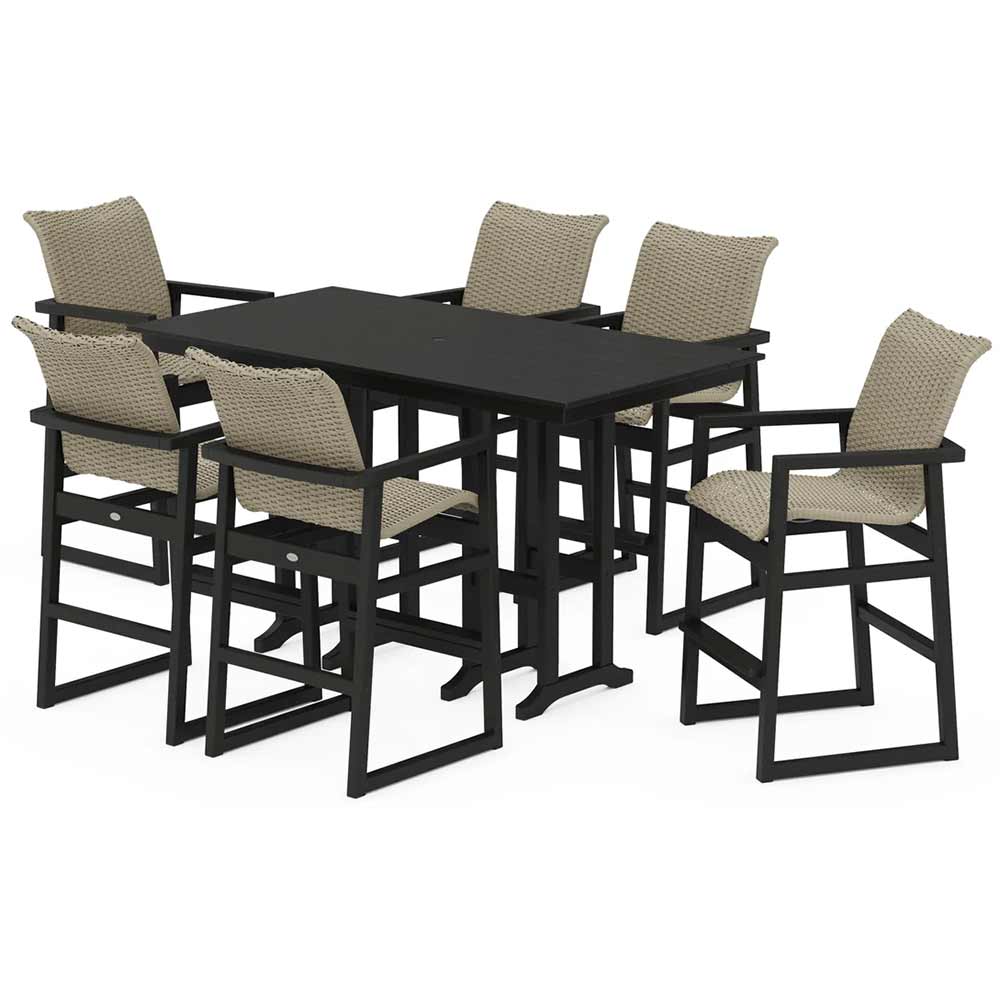 POLYWOOD® EDGE Woven Arm Chair 7-Piece Farmhouse Bar Set - PWS3333-1