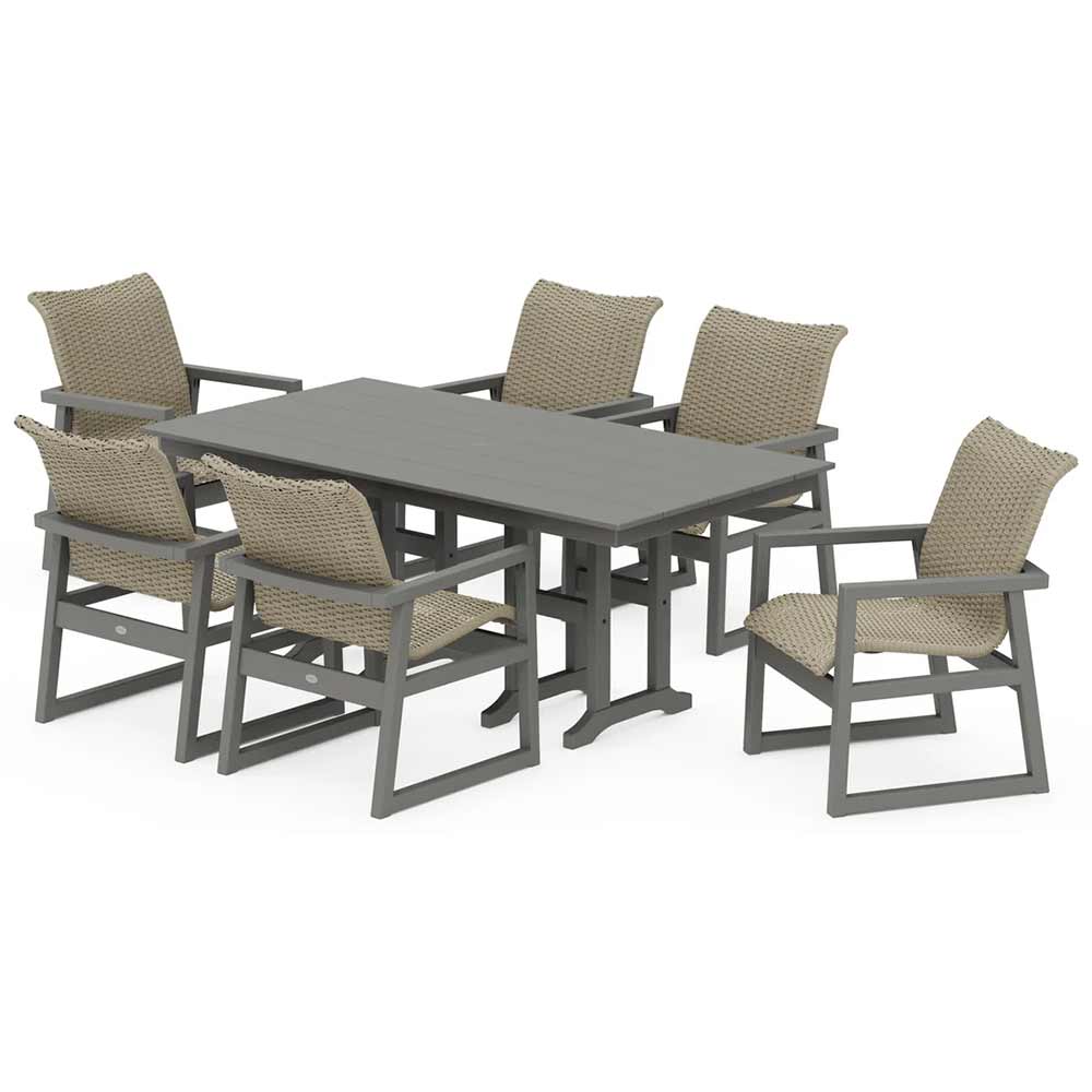 POLYWOOD® EDGE Woven Arm Chair 7-Piece Farmhouse Dining Set - PWS3483-1