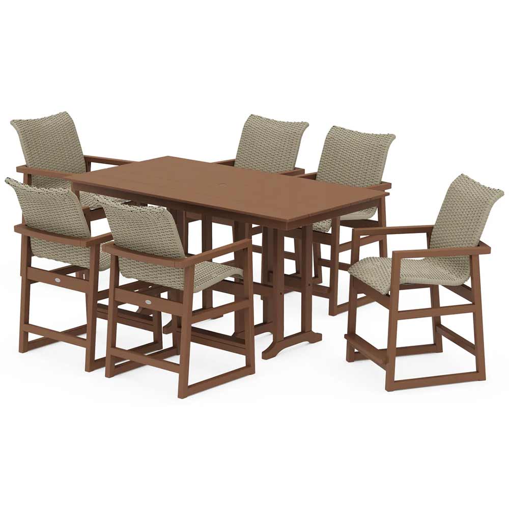 POLYWOOD® EDGE Woven Arm Chair 7-Piece Farmhouse Counter Set - PWS3340-1