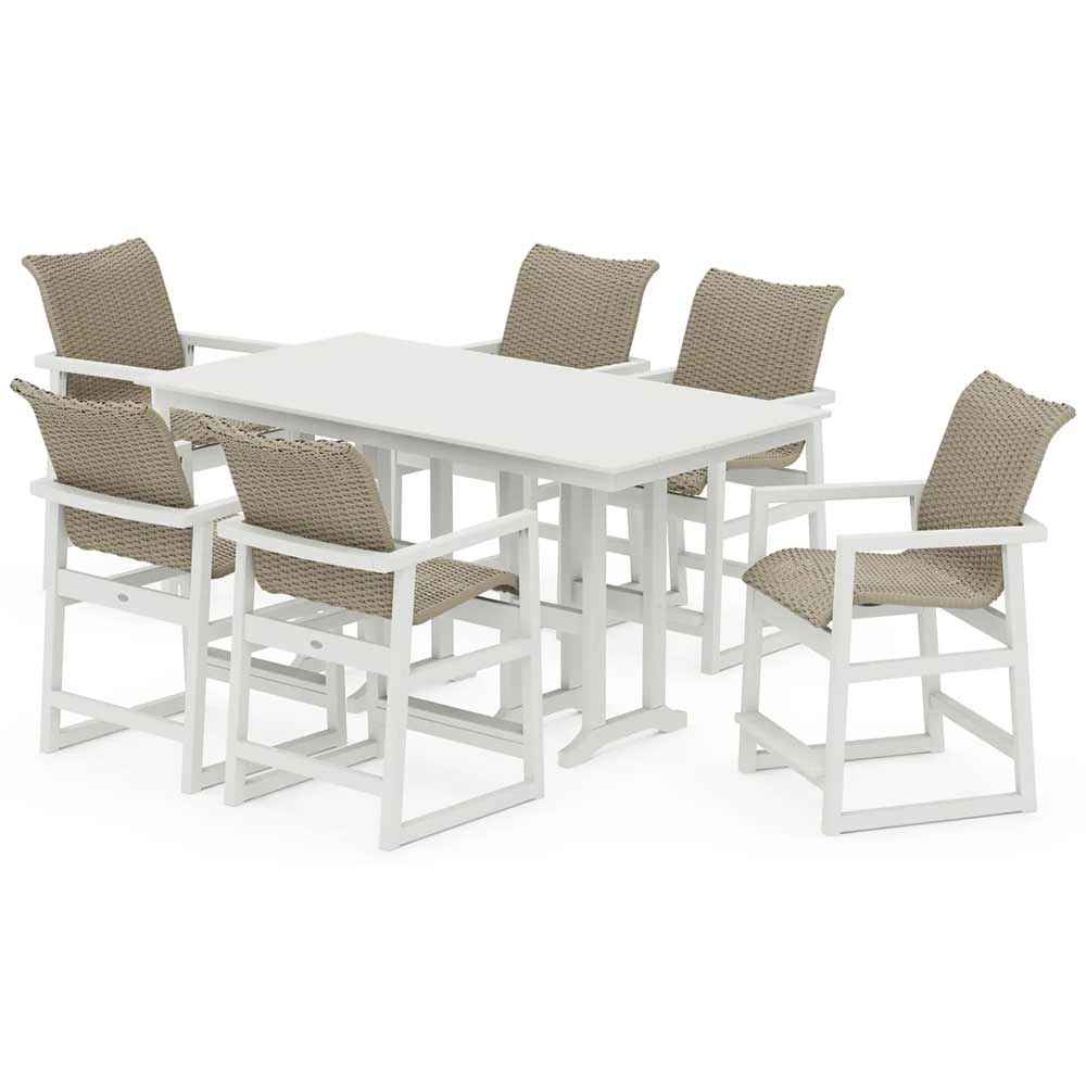 POLYWOOD® EDGE Woven Arm Chair 7-Piece Farmhouse Counter Set - PWS3340-1
