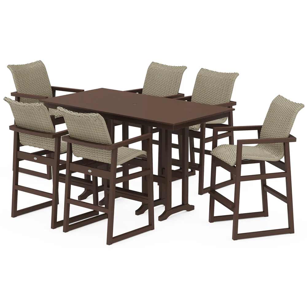 POLYWOOD® EDGE Woven Arm Chair 7-Piece Farmhouse Bar Set - PWS3333-1