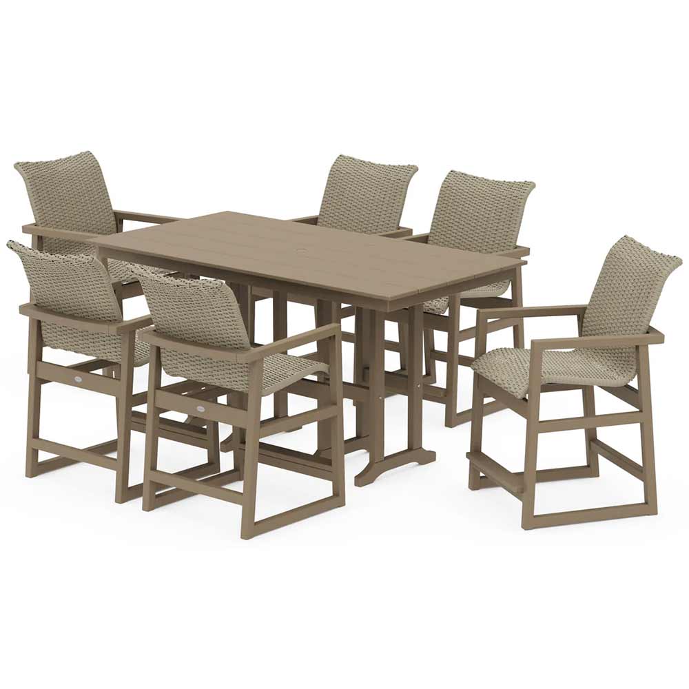 POLYWOOD® EDGE Woven Arm Chair 7-Piece Farmhouse Counter Set - PWS3340-1