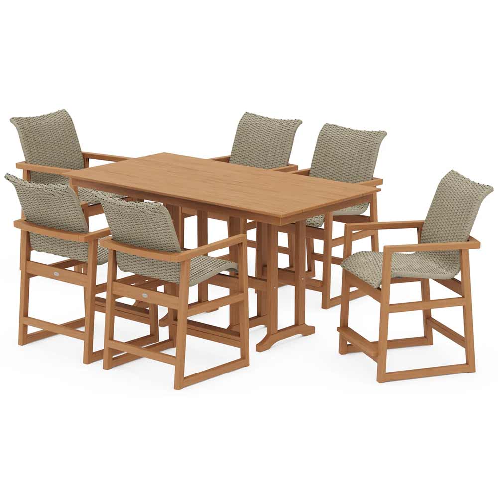 POLYWOOD® EDGE Woven Arm Chair 7-Piece Farmhouse Counter Set - PWS3340-1
