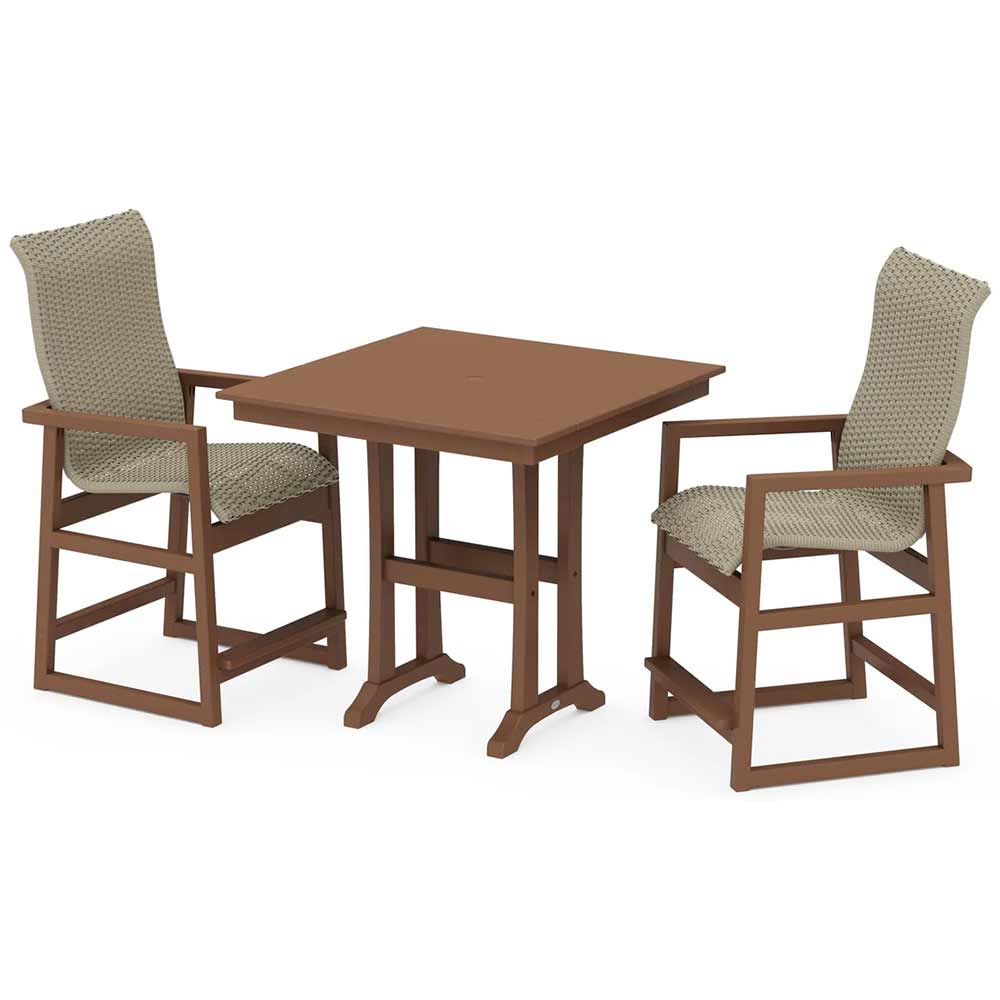 POLYWOOD® EDGE Woven Highback 3-Piece Farmhouse Counter Set with Trestle Legs - PWS2927-1