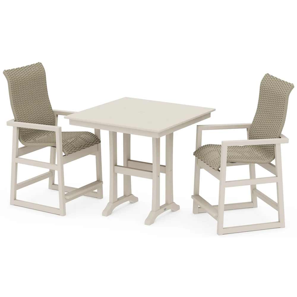 POLYWOOD® EDGE Woven Highback 3-Piece Farmhouse Counter Set with Trestle Legs - PWS2927-1