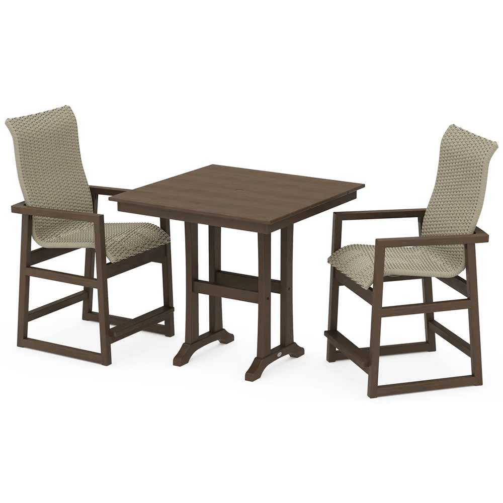 POLYWOOD® EDGE Woven Highback 3-Piece Farmhouse Counter Set with Trestle Legs - PWS2927-1