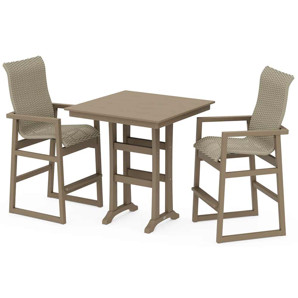 POLYWOOD® EDGE Woven Highback 3-Piece Farmhouse Bar Set with Trestle Legs - PWS2920-1