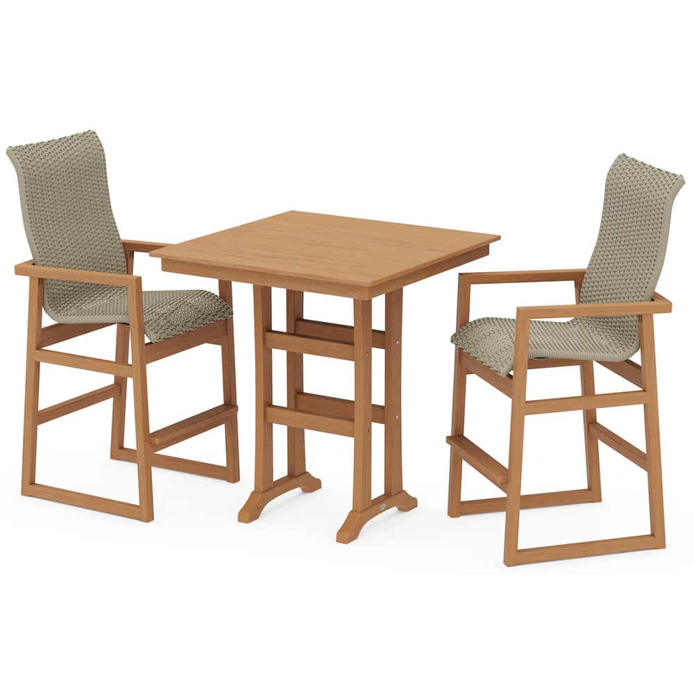 POLYWOOD® EDGE Woven Highback 3-Piece Farmhouse Bar Set with Trestle Legs - PWS2920-1