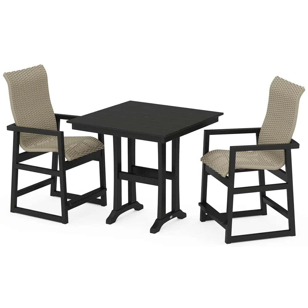POLYWOOD® EDGE Woven Highback 3-Piece Farmhouse Counter Set with Trestle Legs - PWS2927-1