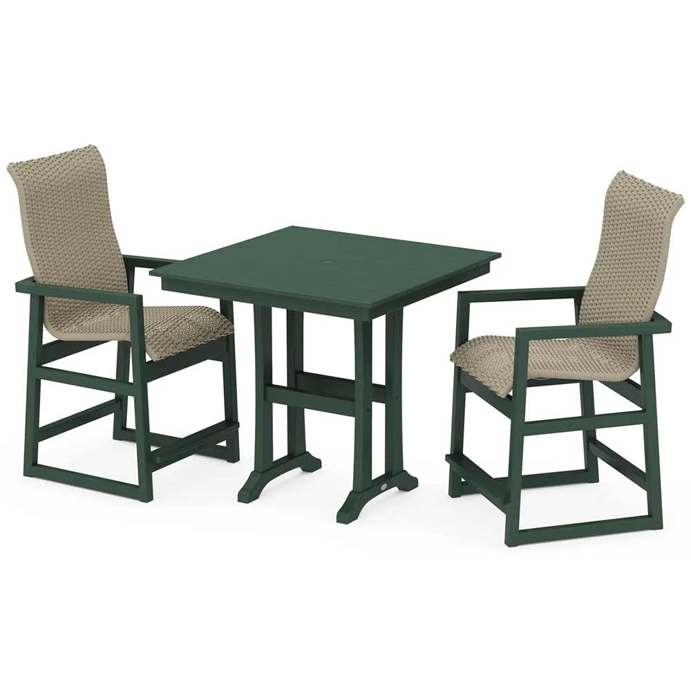 POLYWOOD® EDGE Woven Highback 3-Piece Farmhouse Counter Set with Trestle Legs - PWS2927-1