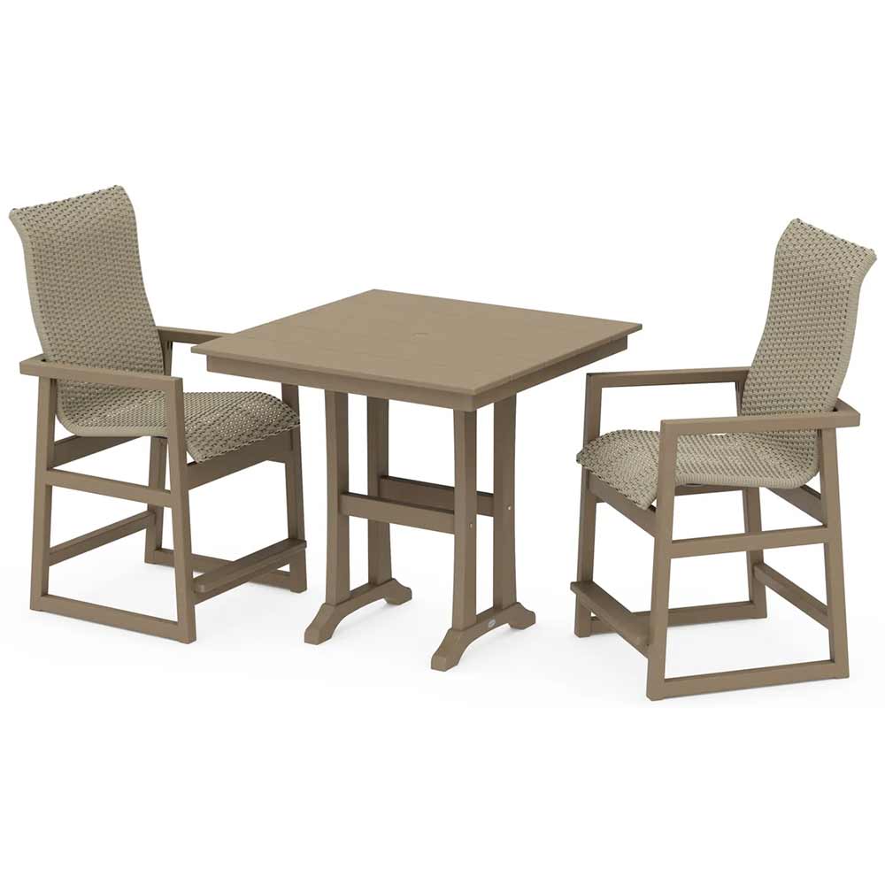 POLYWOOD® EDGE Woven Highback 3-Piece Farmhouse Counter Set with Trestle Legs - PWS2927-1