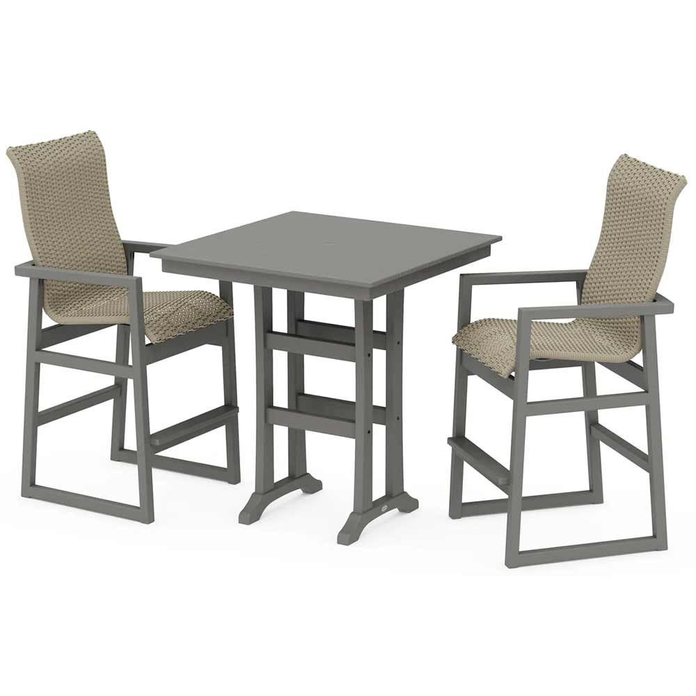 POLYWOOD® EDGE Woven Highback 3-Piece Farmhouse Bar Set with Trestle Legs - PWS2920-1