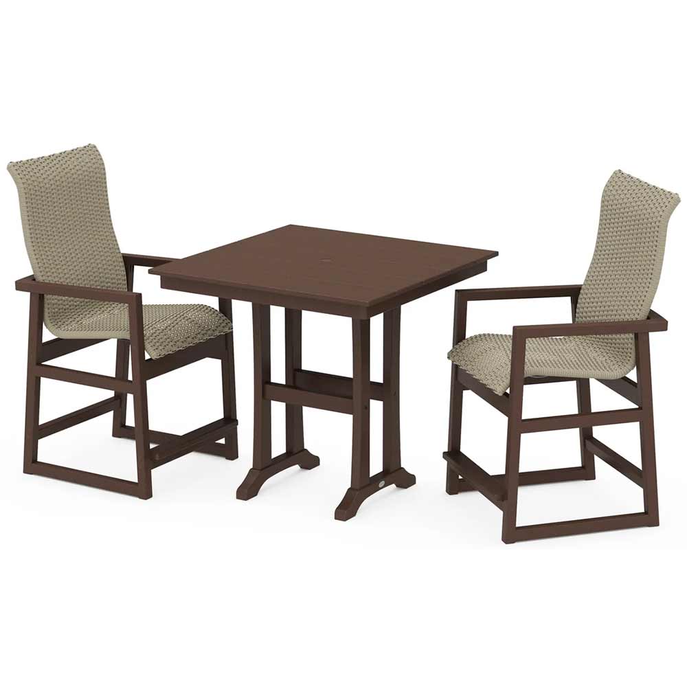 POLYWOOD® EDGE Woven Highback 3-Piece Farmhouse Counter Set with Trestle Legs - PWS2927-1