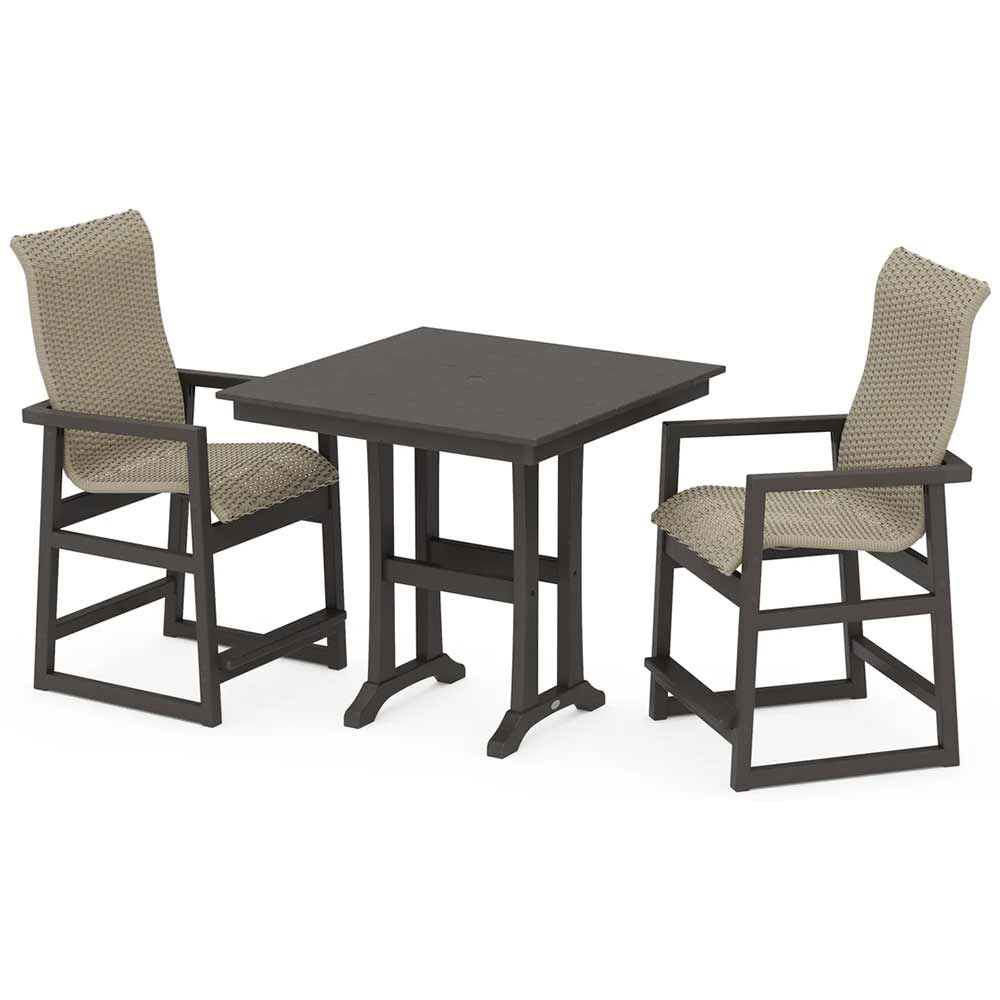 POLYWOOD® EDGE Woven Highback 3-Piece Farmhouse Counter Set with Trestle Legs - PWS2927-1