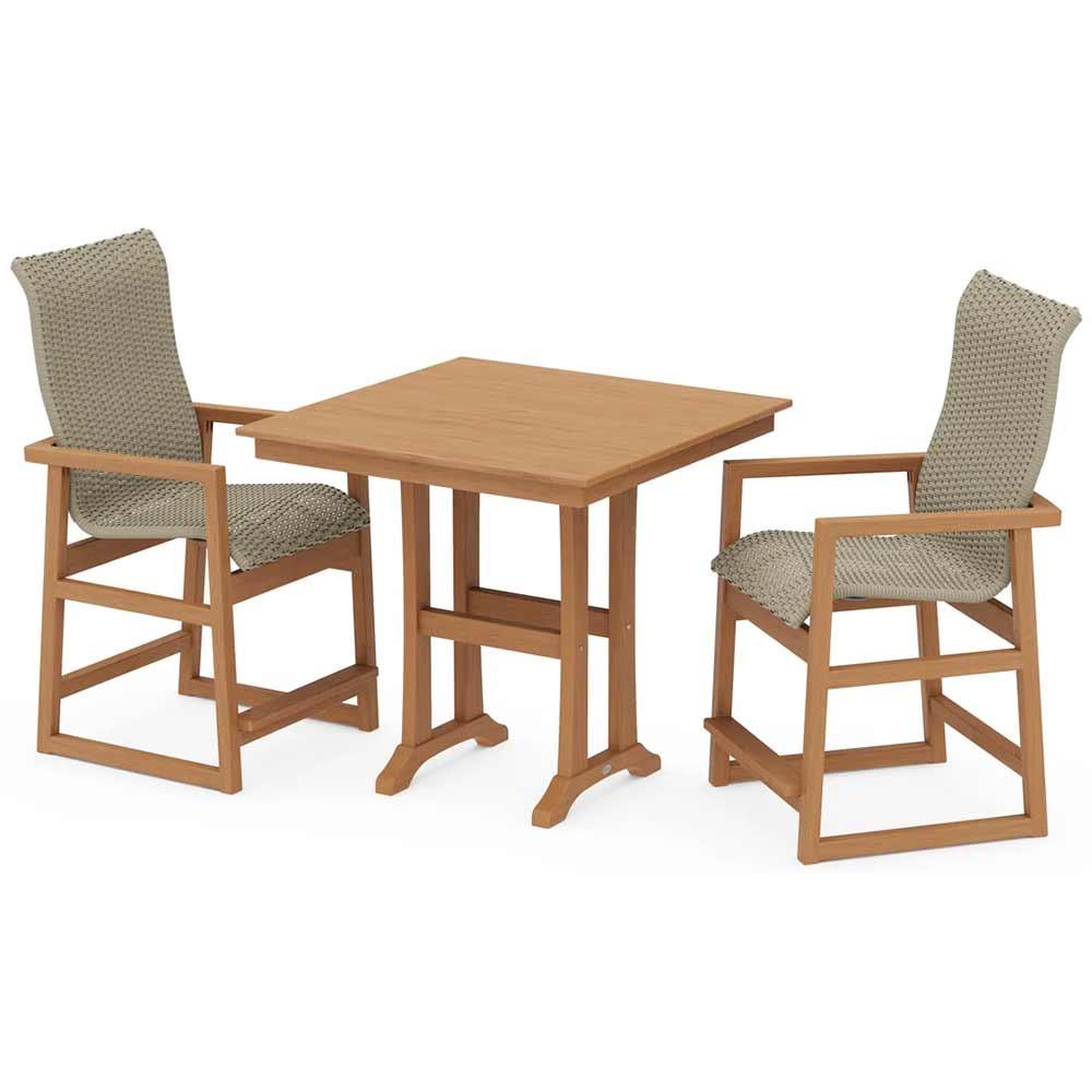 POLYWOOD® EDGE Woven Highback 3-Piece Farmhouse Counter Set with Trestle Legs - PWS2927-1
