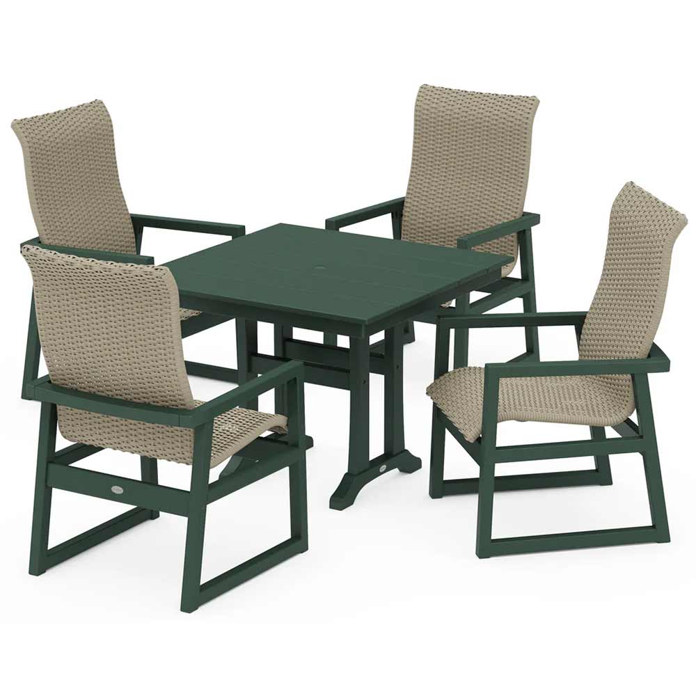 POLYWOOD® EDGE Woven Highback 5-Piece Farmhouse Dining Set with Trestle Legs - PWS2888-1