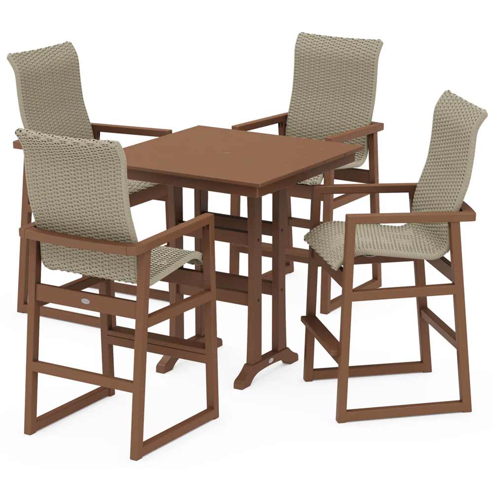 POLYWOOD® EDGE Woven Highback 5-Piece Farmhouse Bar Set with Trestle Legs - PWS2917-1
