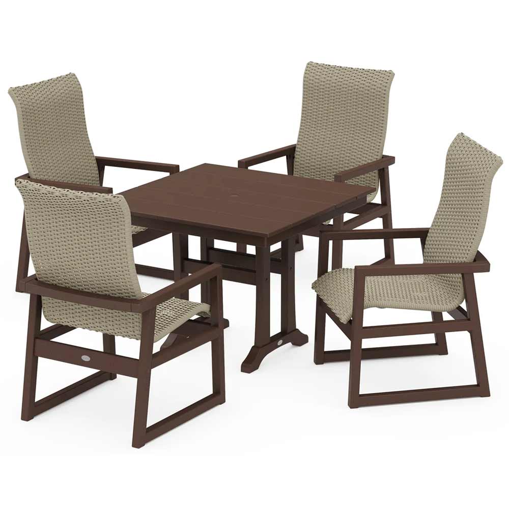 POLYWOOD® EDGE Woven Highback 5-Piece Farmhouse Dining Set with Trestle Legs - PWS2888-1