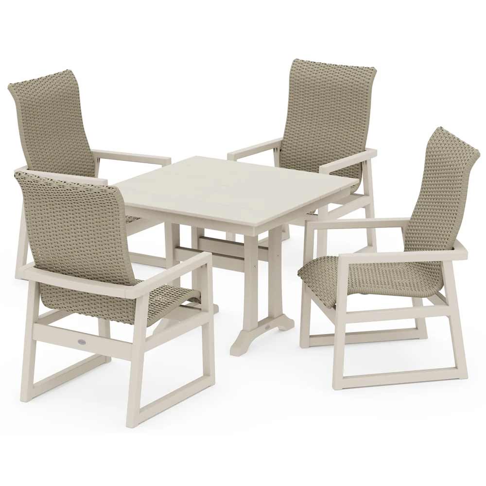 POLYWOOD® EDGE Woven Highback 5-Piece Farmhouse Dining Set with Trestle Legs - PWS2888-1
