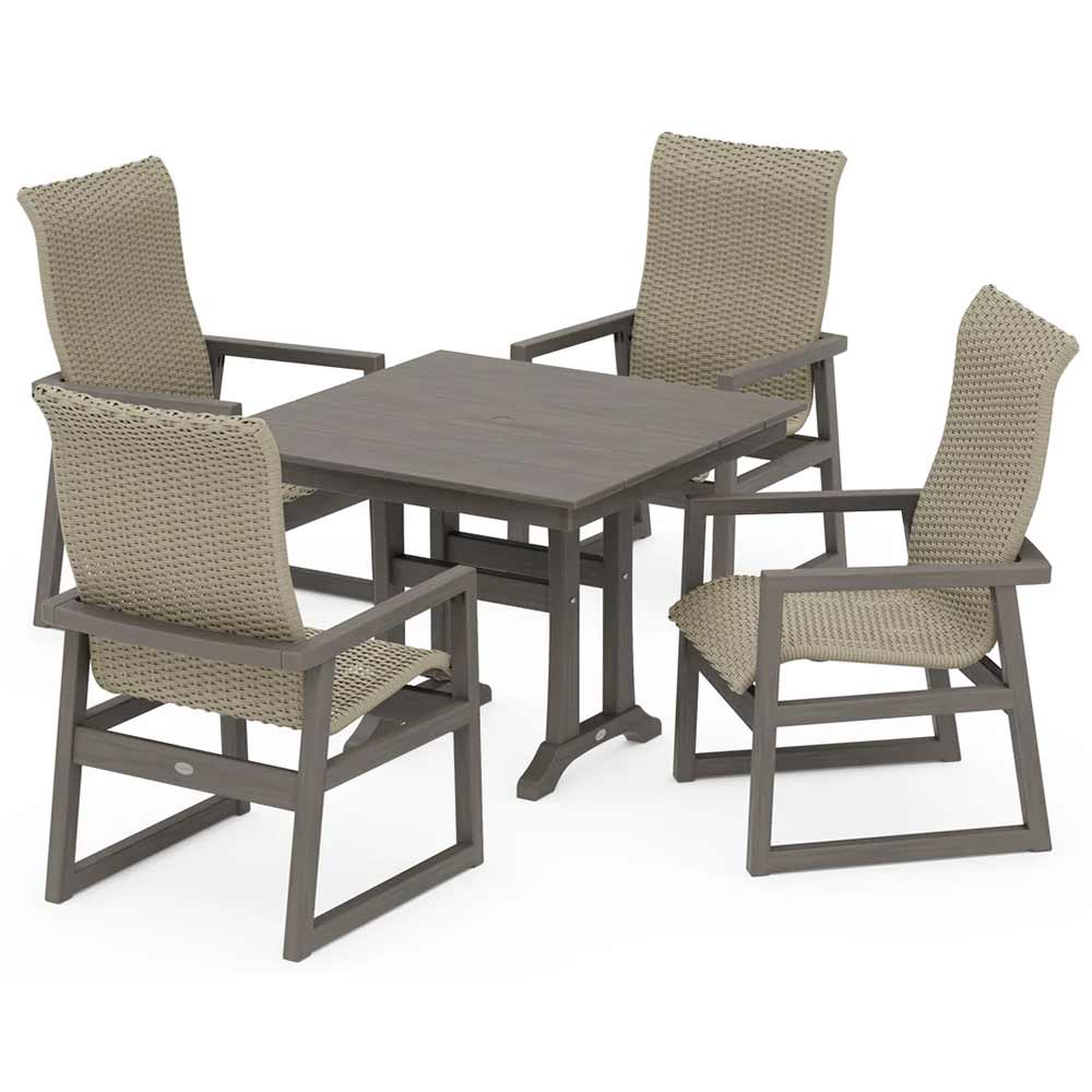 POLYWOOD® EDGE Woven Highback 5-Piece Farmhouse Dining Set with Trestle Legs - PWS2888-1