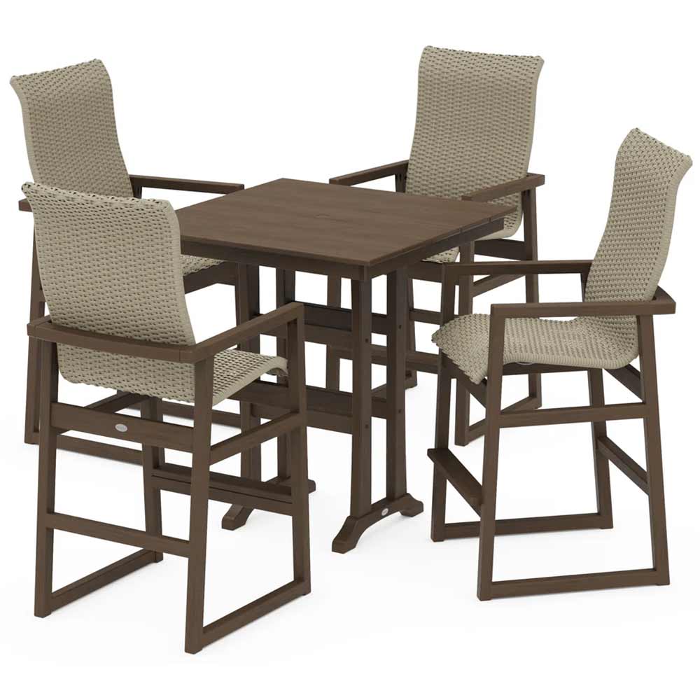 POLYWOOD® EDGE Woven Highback 5-Piece Farmhouse Bar Set with Trestle Legs - PWS2917-1