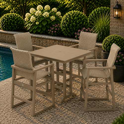 POLYWOOD® EDGE Woven Highback 5-Piece Farmhouse Bar Set with Trestle Legs - PWS2917-1