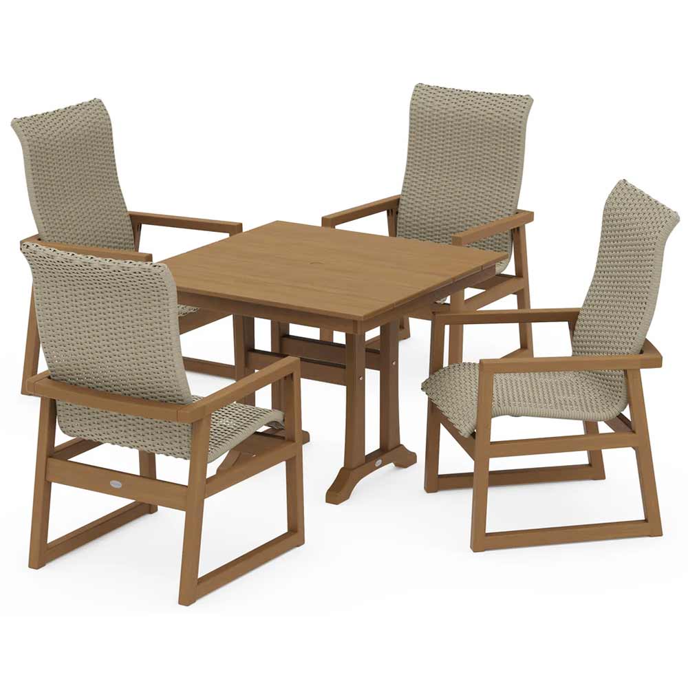 POLYWOOD® EDGE Woven Highback 5-Piece Farmhouse Dining Set with Trestle Legs - PWS2888-1