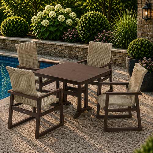 POLYWOOD® EDGE Woven Highback 5-Piece Farmhouse Dining Set with Trestle Legs - PWS2888-1