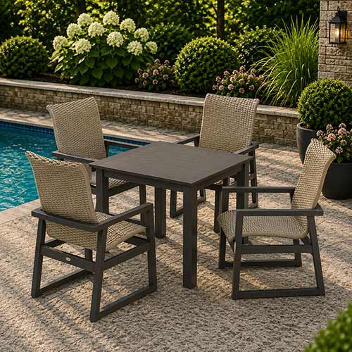 POLYWOOD® EDGE Woven Highback 5-Piece Parsons Dining Set - PWS2913-1