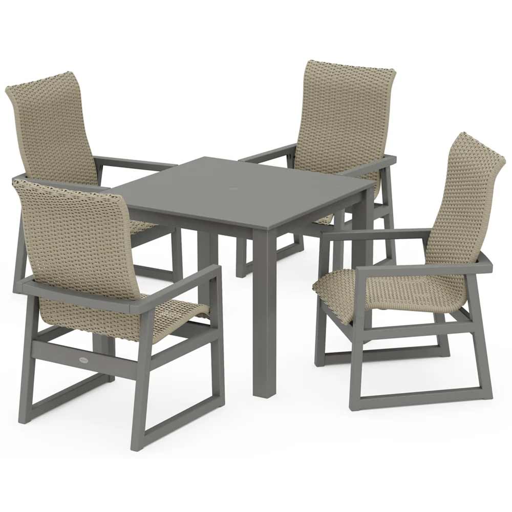 POLYWOOD® EDGE Woven Highback 5-Piece Parsons Dining Set - PWS2913-1