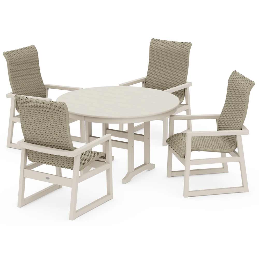 POLYWOOD® EDGE Woven Highback 5-Piece Round Farmhouse Dining Set - PWS3484-1