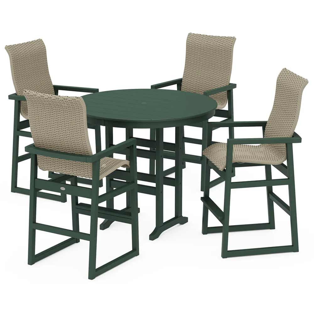 POLYWOOD® EDGE Woven Highback 5-Piece Round Farmhouse Bar Set - PWS3488-1