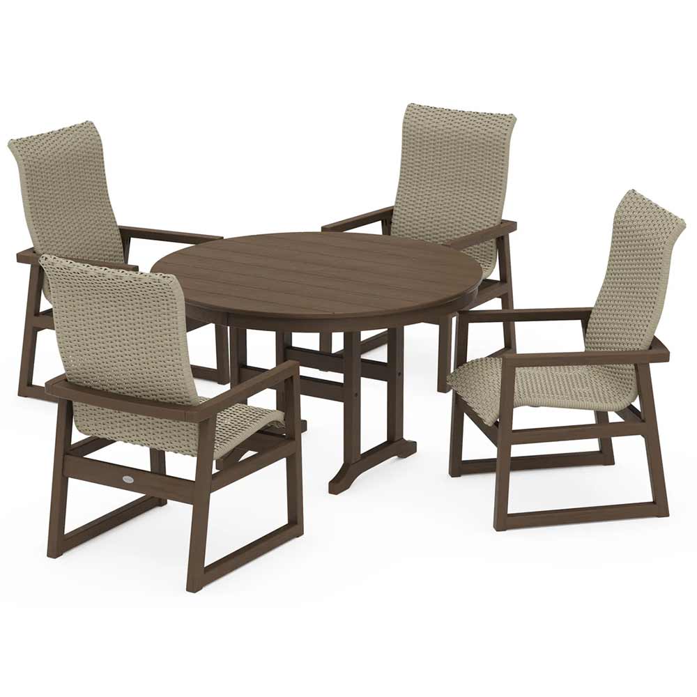 POLYWOOD® EDGE Woven Highback 5-Piece Round Farmhouse Dining Set - PWS3484-1