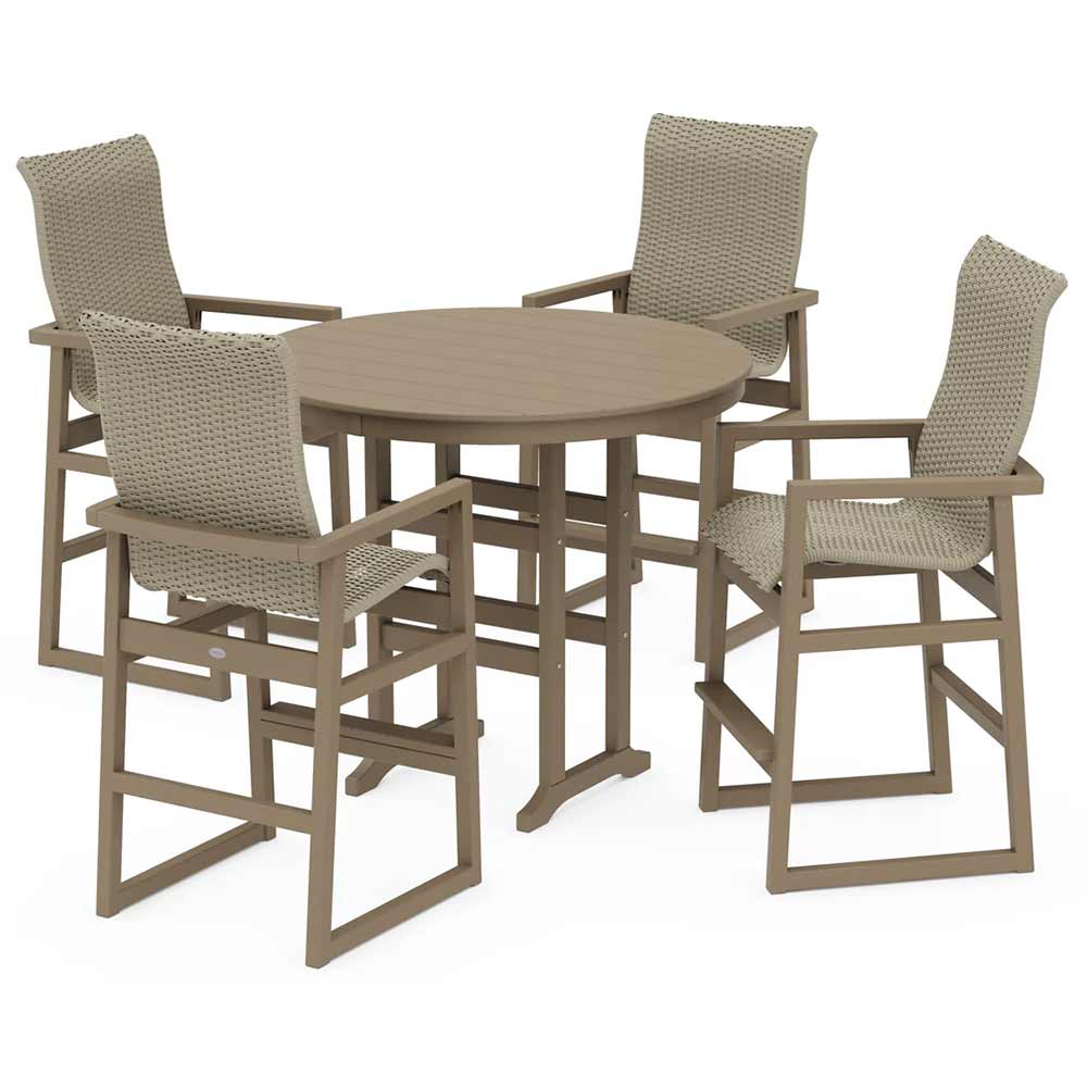 POLYWOOD® EDGE Woven Highback 5-Piece Round Farmhouse Bar Set - PWS3488-1