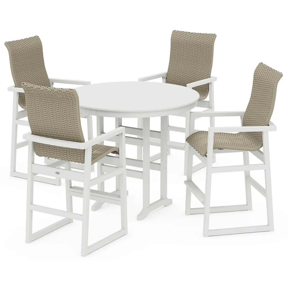 POLYWOOD® EDGE Woven Highback 5-Piece Round Farmhouse Bar Set - PWS3488-1