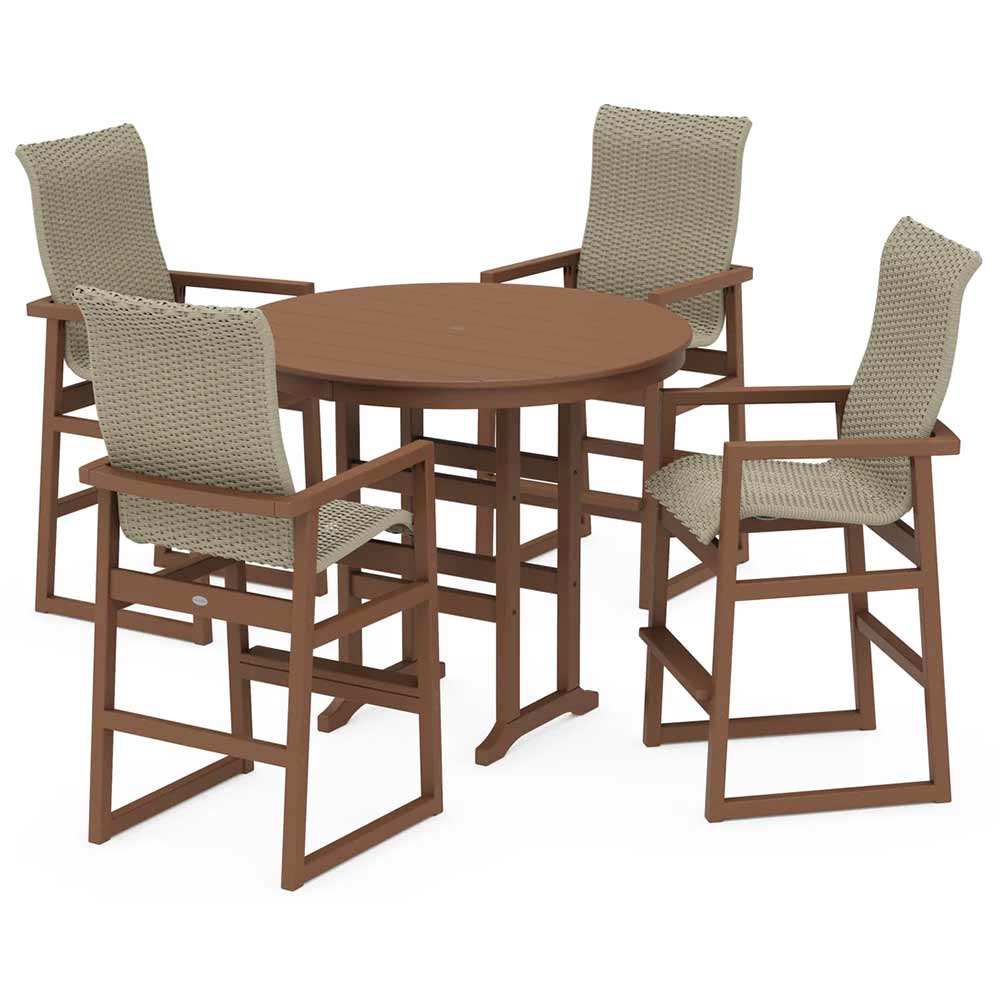 POLYWOOD® EDGE Woven Highback 5-Piece Round Farmhouse Bar Set - PWS3488-1