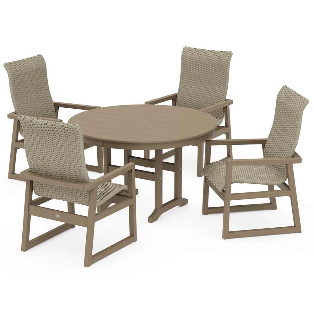 POLYWOOD® EDGE Woven Highback 5-Piece Round Farmhouse Dining Set - PWS3484-1
