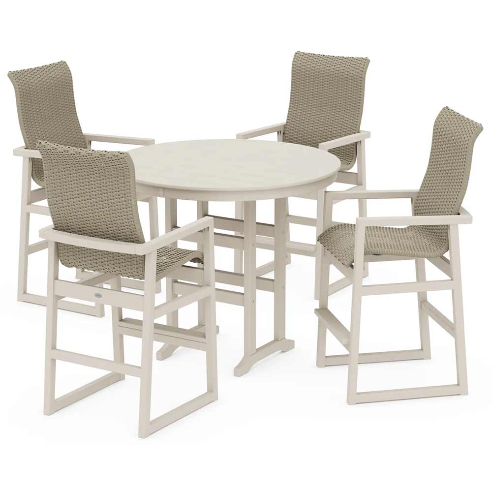 POLYWOOD® EDGE Woven Highback 5-Piece Round Farmhouse Bar Set - PWS3488-1