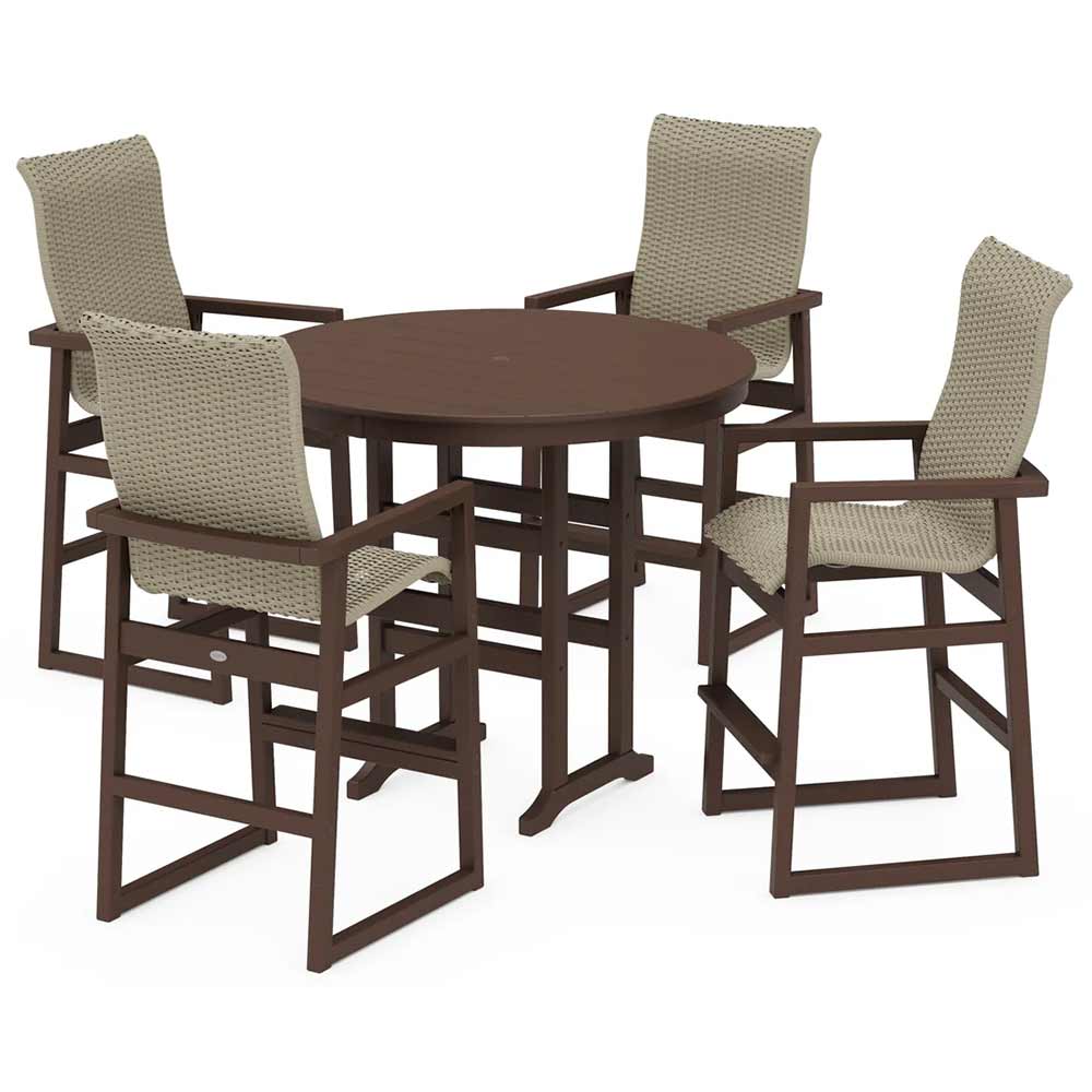 POLYWOOD® EDGE Woven Highback 5-Piece Round Farmhouse Bar Set - PWS3488-1
