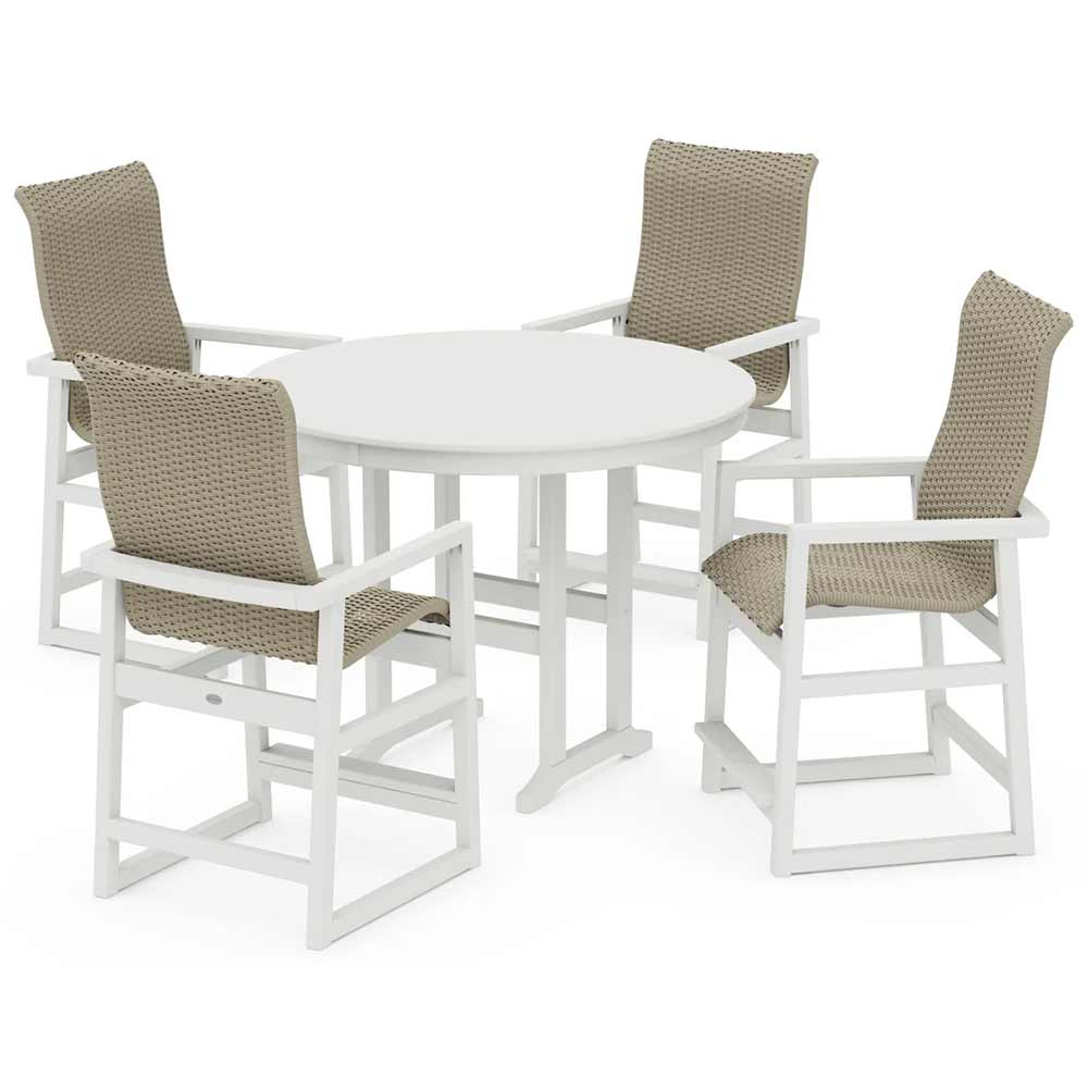 POLYWOOD® EDGE Woven Highback 5-Piece Round Farmhouse Counter Set - PWS3486-1