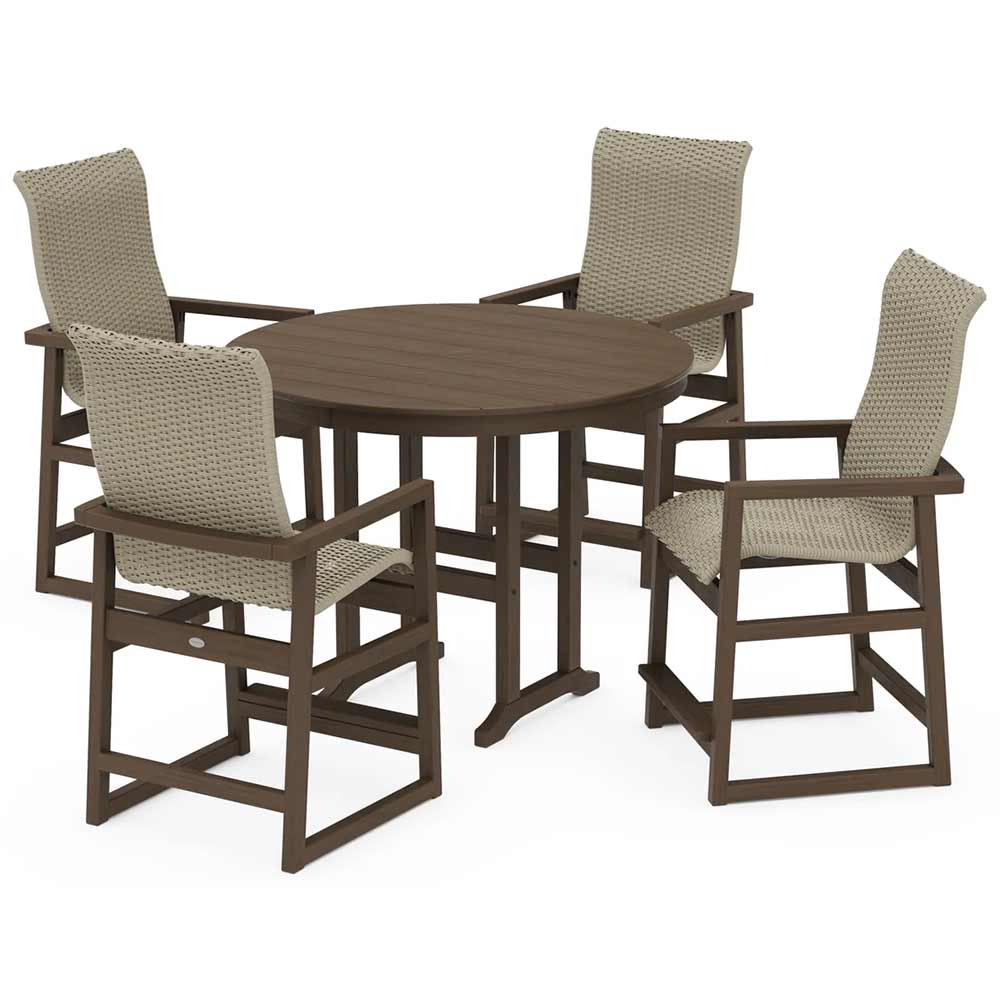 POLYWOOD® EDGE Woven Highback 5-Piece Round Farmhouse Counter Set - PWS3486-1