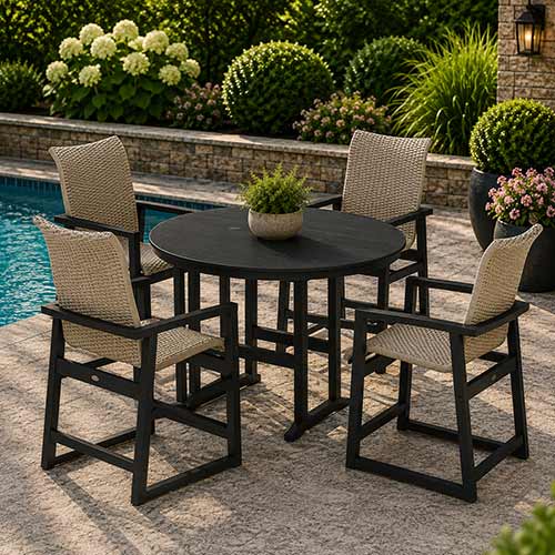 POLYWOOD® EDGE Woven Highback 5-Piece Round Farmhouse Counter Set - PWS3486-1