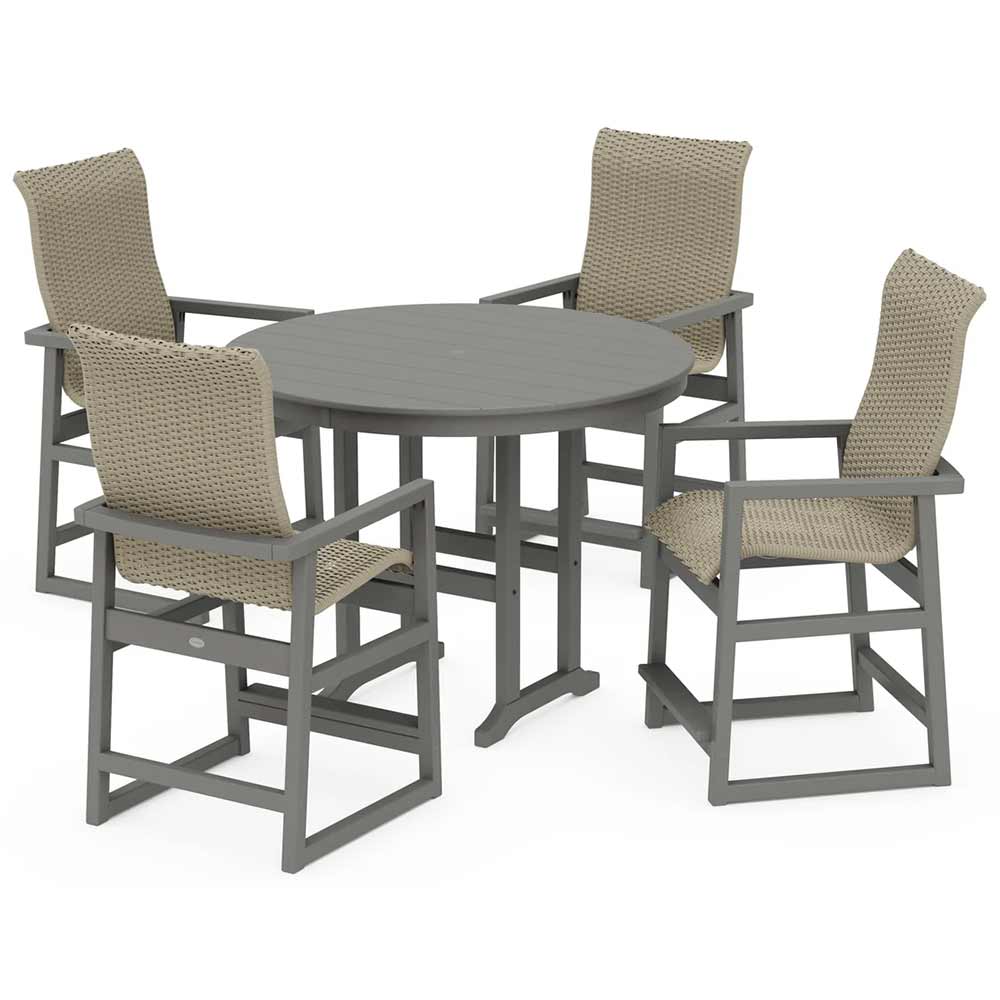 POLYWOOD® EDGE Woven Highback 5-Piece Round Farmhouse Counter Set - PWS3486-1