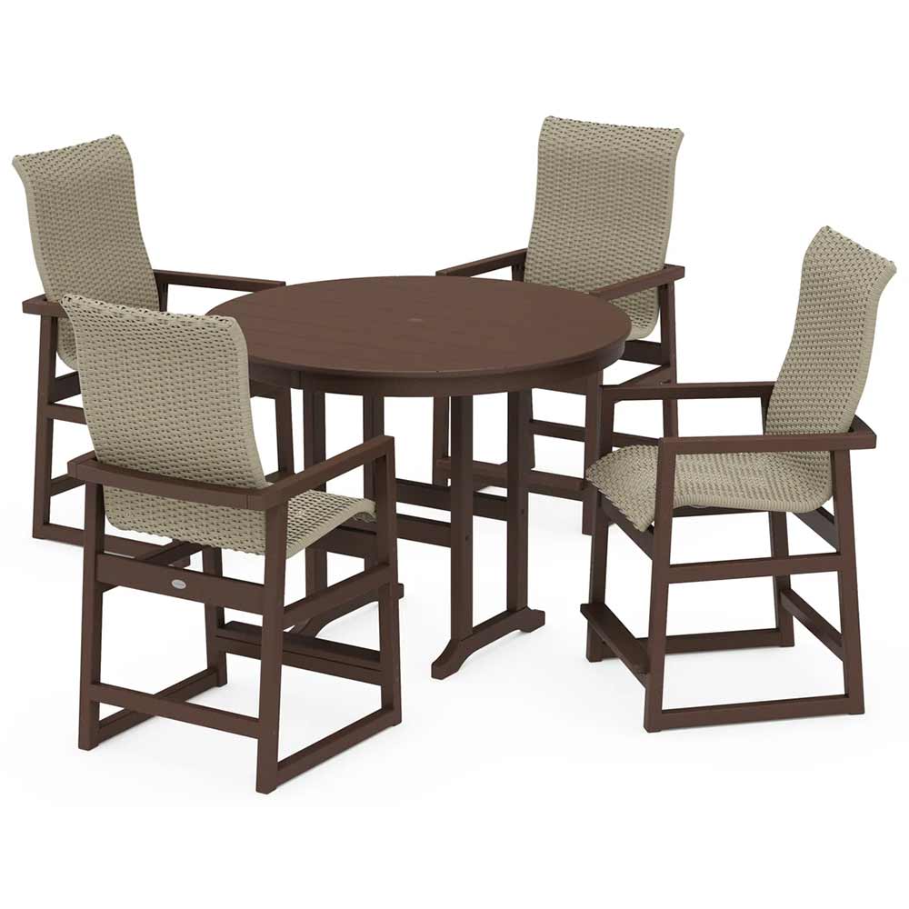 POLYWOOD® EDGE Woven Highback 5-Piece Round Farmhouse Counter Set - PWS3486-1