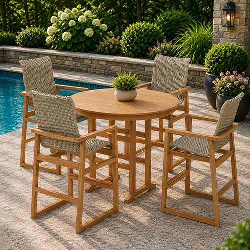 POLYWOOD® EDGE Woven Highback 5-Piece Round Farmhouse Bar Set - PWS3488-1