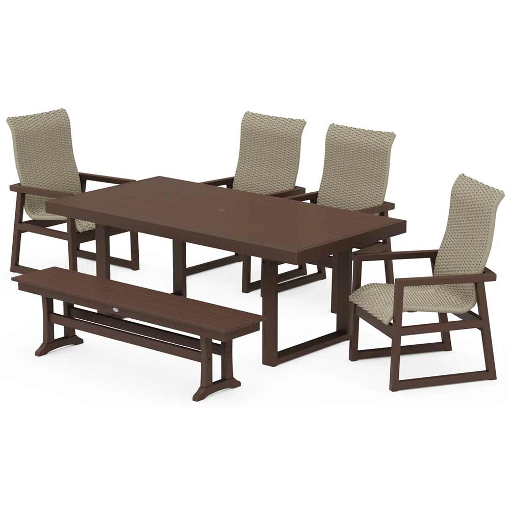 POLYWOOD® EDGE Woven Highback 6-Piece Dining Set with Bench - PWS2884-1