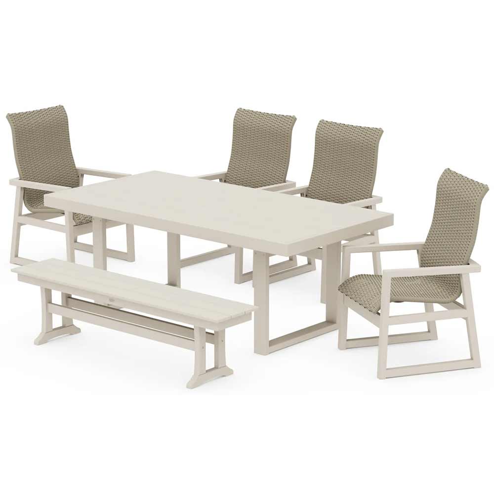POLYWOOD® EDGE Woven Highback 6-Piece Dining Set with Bench - PWS2884-1