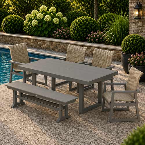 POLYWOOD® EDGE Woven Highback 6-Piece Dining Set with Bench - PWS2884-1