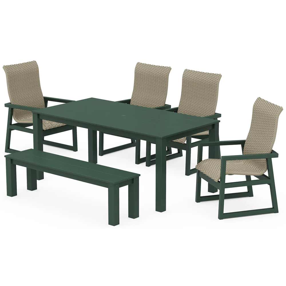 POLYWOOD® EDGE Woven Highback 6-Piece Parsons Dining Set with Bench - PWS2904-1