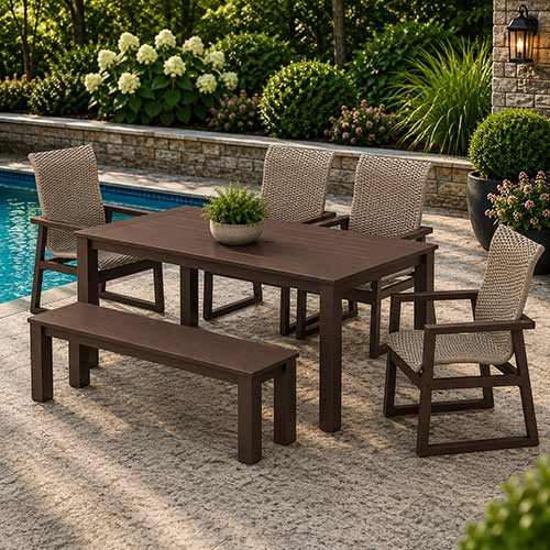 POLYWOOD® EDGE Woven Highback 6-Piece Parsons Dining Set with Bench - PWS2904-1